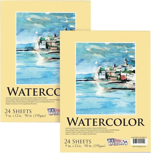 Premium Watercolor Paper Pad - 9&#034; x 12&#034; - Pack of 2 - 24 Sheets Each - Heavyweig