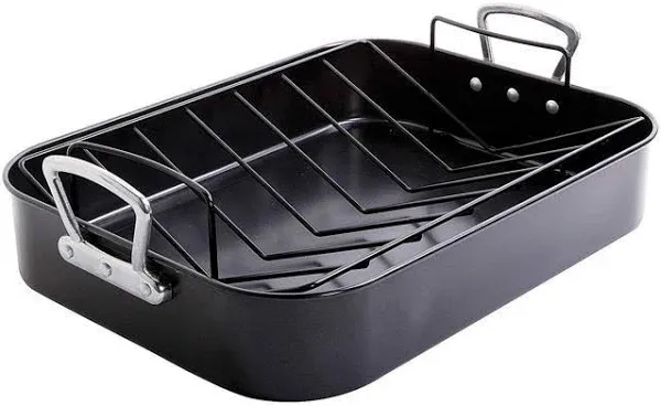 GIBSON HOME BROXTON NON-STICK STEEL ROASTING PAN SET WITH ROASTER RACK