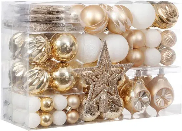  99-Pcs Christmas Ball Ornaments Assorted Shatterproof Christmas Ball Champagne