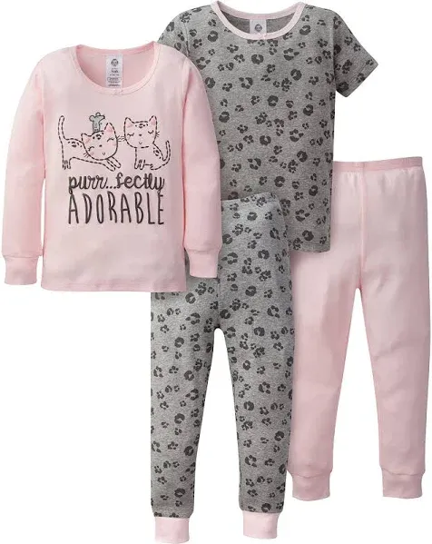 Gerber Baby Girls' Toddler Snug Fit 4-Piece Pajama Set