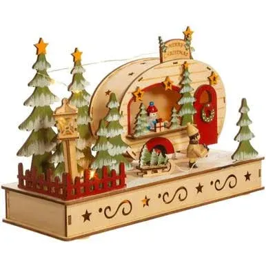 Kurt Adler 7-Inch Battery-Operated Wooden Light Up Camping Scene