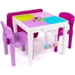 Humble Crew Playtime 3-Piece White/Pink/Purple 2-in-1 Plastic Lego-Compatible Kids Activity Table and 2-Chairs Set CT376