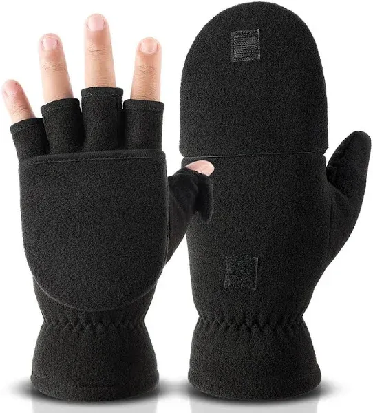 OZERO Fingerless Convertible Thermal Polar Fleece Winter Gloves