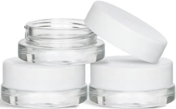 90 Pack 7ml Low Profile Clear Glass Concentrate Container with White Lid