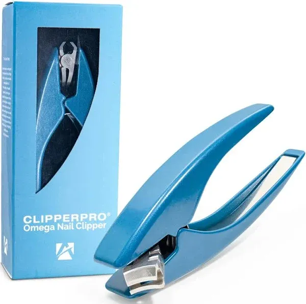 ClipperPro® Omega Fingernail Clipper - Ergonomic Large Nail Clippers for Women & Men | Heavy-Duty Nail Cutters | Fingernail Clippers with 180º Swivel Head (Ice Blue Edition)