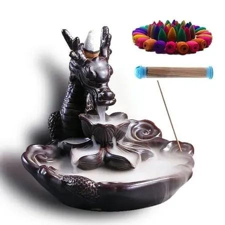 Dragon Incense Waterfall Burner Ceramic Backflow Incense  Assorted Colors 