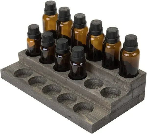 3 Tier Vintage Grey Wood 17-Bottle Essential Oil Display Stand