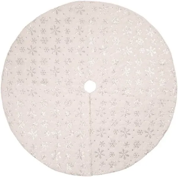 Glitzhome 48"D White Plush Snowflake Christmas Tree Skirt