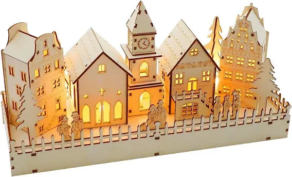 Pre-Lit Christmas Village House LED Wooden Christmas Scene House with Lights ...