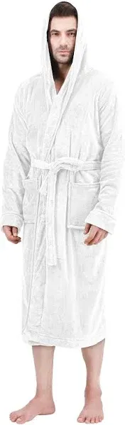 NY Threads Men&#039;s Hooded Fleece Bathrobe Plush Long Spa Robe