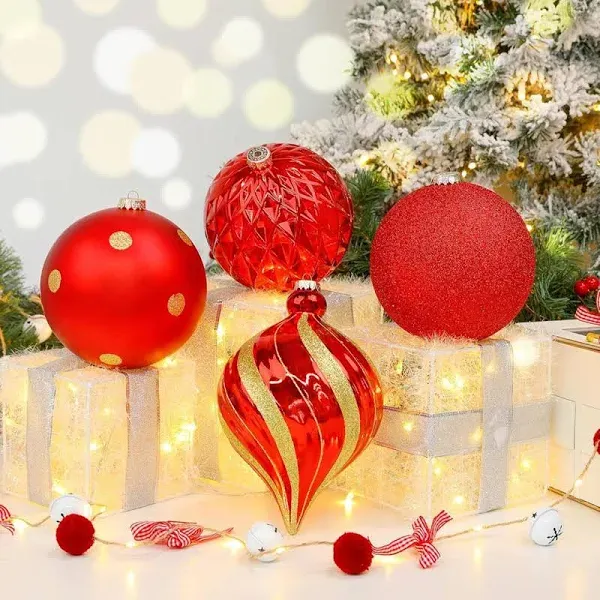 4ct 6 Inch Large Christmas Tree Balls Ornaments, Colored 6 inch Red