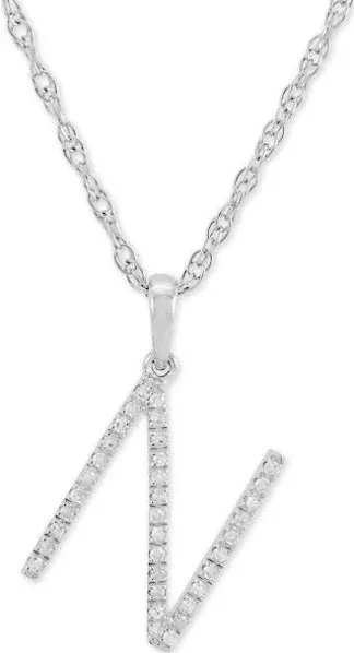 10K White Gold Diamond Initial Pendant Necklace