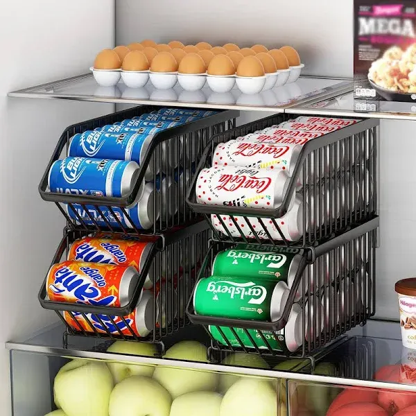 4-Pack Stackable Refrigerator Soda Can Storage Dispenser Organiser