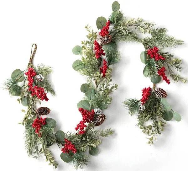 LOHASBEE Artificial Christmas Garland 5 Feet Pine Cone Eucalyptus Garland wit...