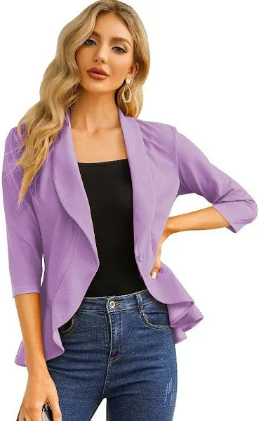 Women's Casual 3/4 Sleeve Open Front Ruffle Blazer