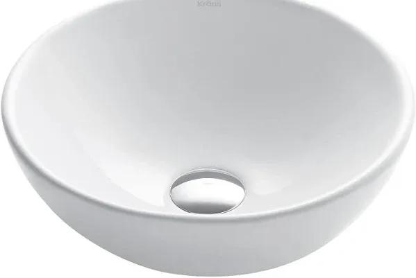 Kraus Elavo White Ceramic Small Round Vessel Bathroom Sink KCV-341