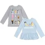 Bluey Bingo Little Girls 2 Pack T-shirts Blue / Grey 7-8