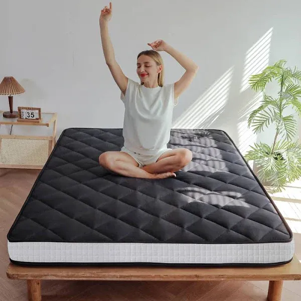 MAXYOYO 6" Extra Thick Futon Mattress Floor Mattress, Twin Size Diamond Pattern Mattress Pad Tatami Pad Japanese Floor Mattress for Adults Floor Bed Roll Up Mattress Guest Mattress, Black