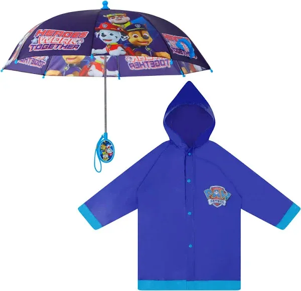 Nickelodeon Paw Patrol Kids Umbrella with Matching Raincoat for Boys Ages 2-7