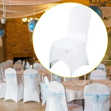 Skyshalo 100 Pcs White Chair Covers Polyester Spandex Chair Cover Stretch Slipcovers for Wedding Party Dining Banquet Chair Decoration Covers