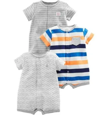  Unisex Babies&#039; Snap-Up Rompers, Pack of 3 Newborn Panda/Stripe/W<wbr/>hales