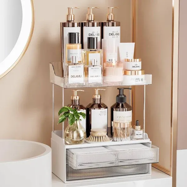 2 Tier Large Drawer Skincare Organizer with Compartment