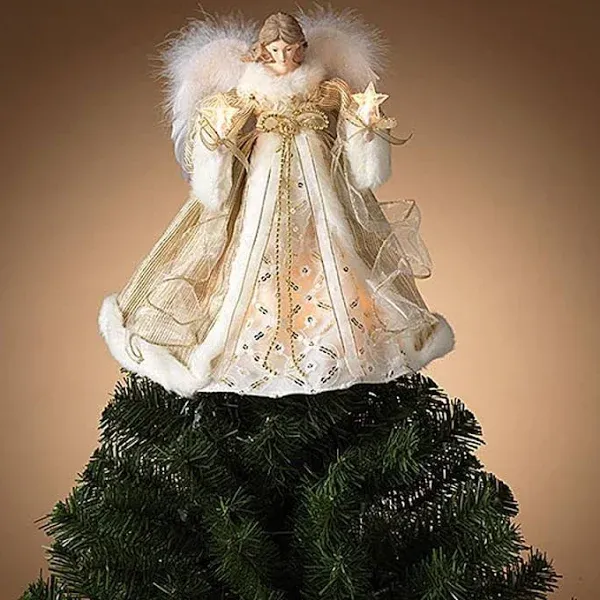 2664110 Lighted White Polyester Angel Tree Topper with 10 Lights, 14-inch Height