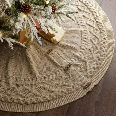 LimBridge Knitted Christmas Tree Skirt: 48 Inches Cream White Tree Skirt, Diamond Edge Cable Knit Thick Rustic Christmas Tree Decorations, Christmas Decor Xmas Holiday Home Party Decorations