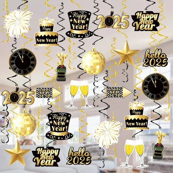 Tifeson 36 Pcs Happy New Year Decorations Hanging Swirls Happy New Year Decorations 2025