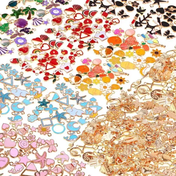 300Pcs Charms for Jewelry Making Wholesale Bulk Assorted Gold-Plated Enamel C...