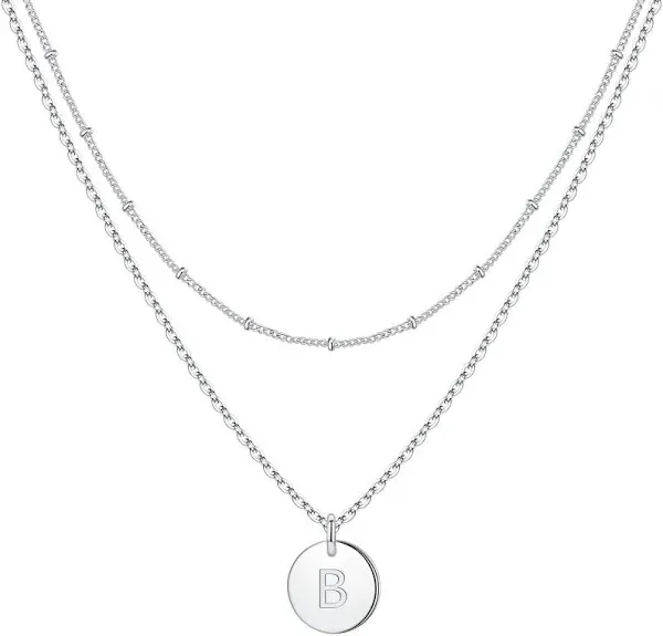 IEFWELL Initial Necklaces for Women Girls - Gold Silver Rose Gold Double Side Engraved Hammered Coin Necklaces Initial Necklace for Women Girls