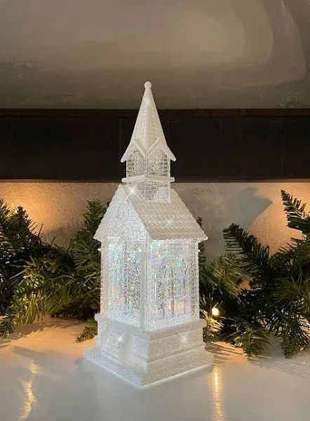 Lighted Church Water Lantern Snow Globe Swirling Glitter - 4319017