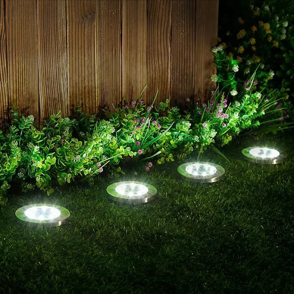 12 Pack Cool White Solar Ground Lights - Waterproof Pathway &amp; Garden Lighting