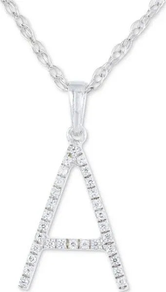 10K White Gold Diamond Initial Pendant Necklace