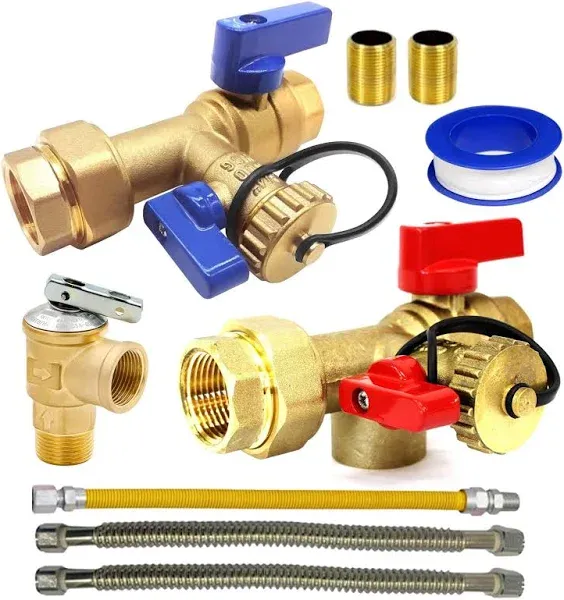 3/4 inch Tankless Water Heater Isolation Service Valve Complete Kit with Pres...