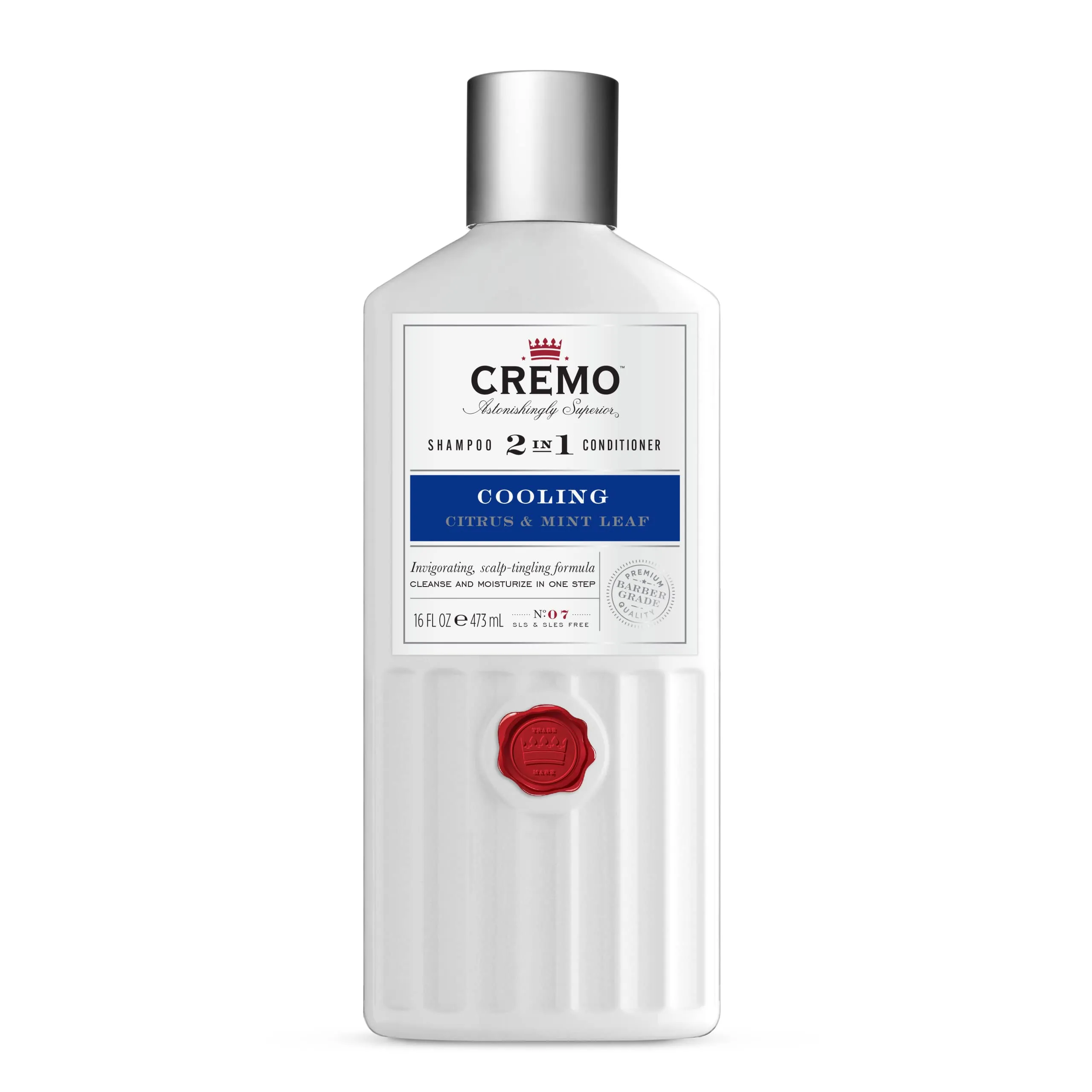 Cremo Barber Grade Cooling Citrus & Mint Leaf 2-in-1 Shampoo & Conditioner, 16 Fl Oz (2-Pack)