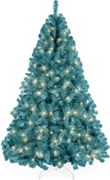 Best Choice Products Pre-Lit Peacock Blue Christmas Tree, Artificial Full Holiday Decoration w/ Incandescent Lights