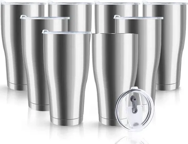 30 oz Stainless Steel Tumbler with Lid,6 Pack Double Wall Vacuum Insulated Travel Mug, Durable Insulated Tumbler for Gift, Coffee, Tea, Beverages (Silver 6)