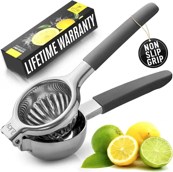 Zulay Lemon Squeezer Stainless Steel with Premium Heavy Duty Solid Metal Squeezer Bowl and Food Grade Silicone Handles - Large Manual Citrus Press Juicer and Lime Squeezer Stainless Steel (Charcoal)