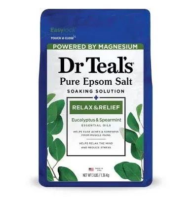 Dr. Teal's Eucalyptus & Spearmint Pure Epsom Salt Soaking Solution Gift Set (4 Pack, 3lbs ea.) - Essential Oils Ease Aches & Soreness - Relax Your Mind & Relieve Daily Stress at Home