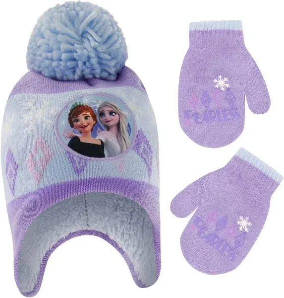 Disney Girls Toddler Winter Hat And Mittens Set Ages 2-4 Or Frozen 2 Elsa & Anna Hat And Kids Gloves Set For Ages 4-7