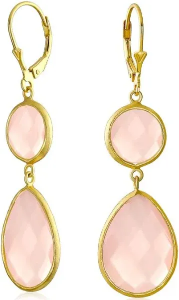 Bling Jewelry 14K Gold-Plated Sterling Silver Double Drop Pink Chalcedony Dangle Earrings