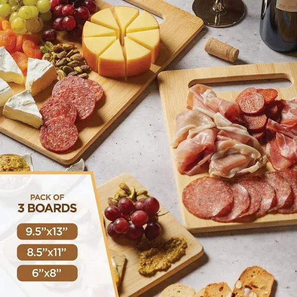 3-Piece Bamboo Cutting Board Set - Eco-Friendly Chopping, Charcuterie,