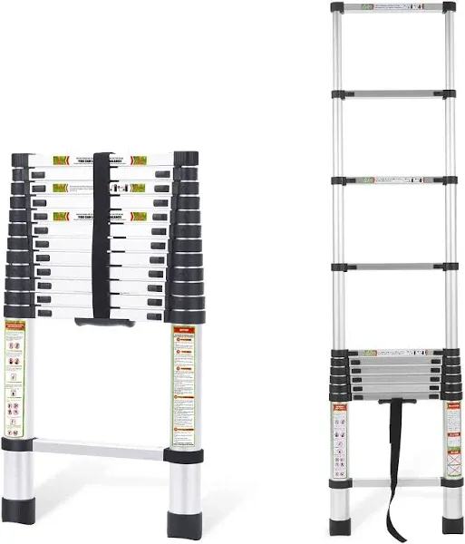 Telescopic Ladder RIKADE Aluminum Telescoping Ladder with Non-Slip Feet, Portable Extension Ladder for Household and Outdoor Working