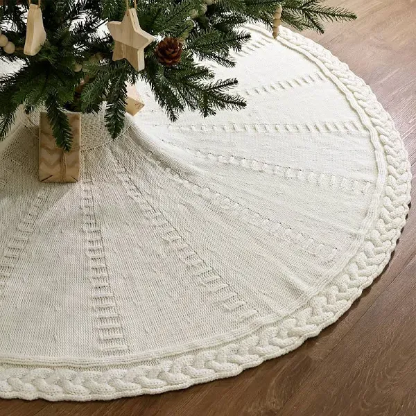 LimBridge Knitted Christmas Tree Skirt: 60 Inch Extra Large Cream White Tree ...