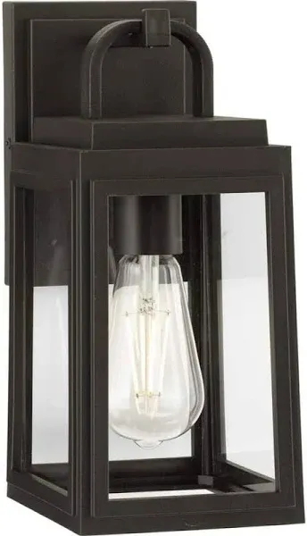 Progress Lighting Grandbury Collection 1-Light Clear Glass Farmhouse Outdoor Small Wall Lantern Light Textured Black, 11.88x5.5x6.5