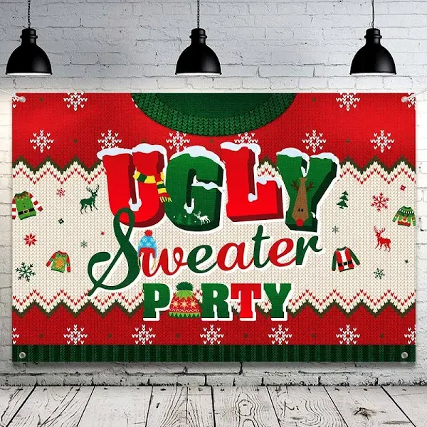 Ugly Christmas Sweater Party Decorations-Ug<wbr/>ly Sweater Party Backdrop Supplies...