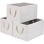 3-Pack Foldable Storage Bins with Cotton Rope Handles Ivory