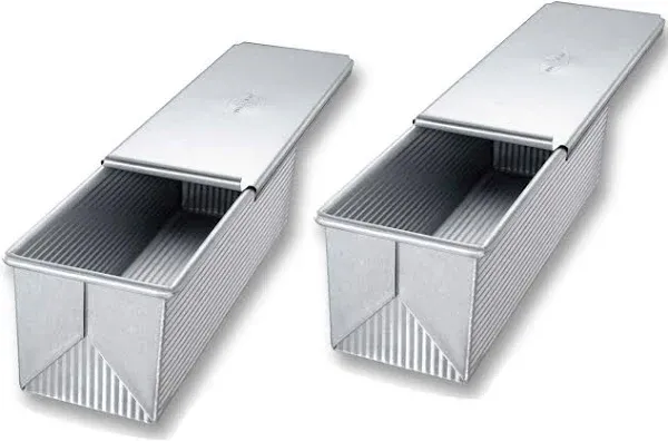 Large Oven-Safe Pullman Loaf Pans with Sliding Covers, Set of 2 - USA Made