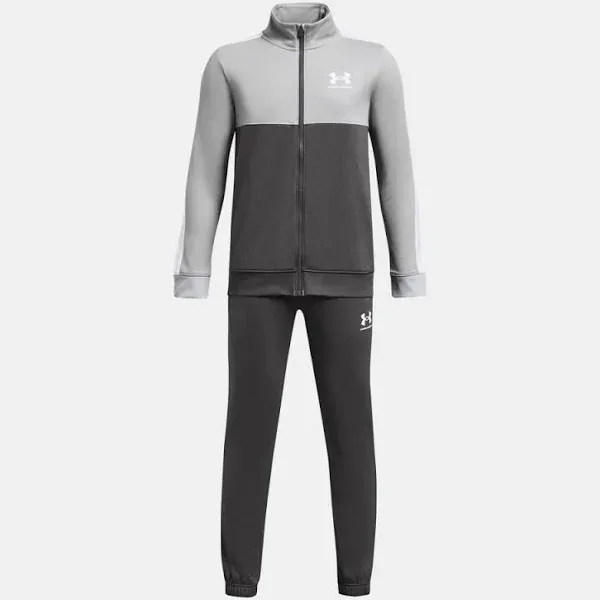 Boys' Under Armour Rival Colorblock Knit Tracksuit Gray / White